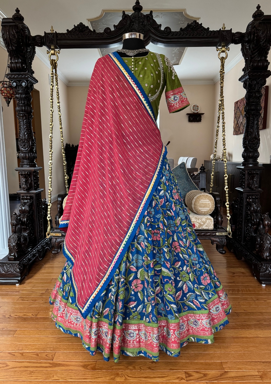 Blue Kalamkari Silk Lehenga Set